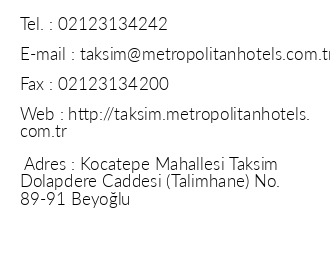 Metropolitan Hotel Taksim iletiim bilgileri